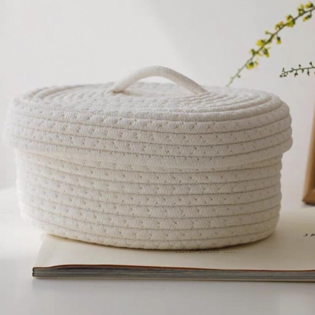 Amosfun Basket Cotton Rope Woven Basket Multi-Functional Household Woven Container Nordic Style Storage Basket Hamper