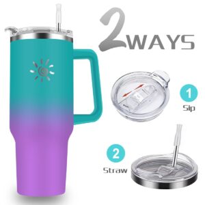 YPNMR 40 oz Tumbler with Handle and Straw Lid, Vaccum Insulated Stainless Steel Travel Mug, Leakproof Big Capacity Gradiant Cup