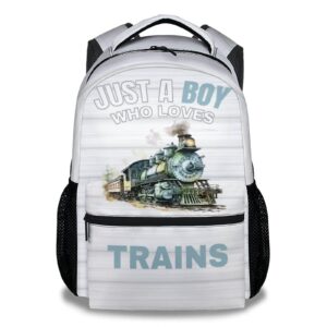 aiomxzz train school backpack for kids, 16 inch blue backpacks for boys, cartoon, durable, lightweight, large capacity bookbag for travel