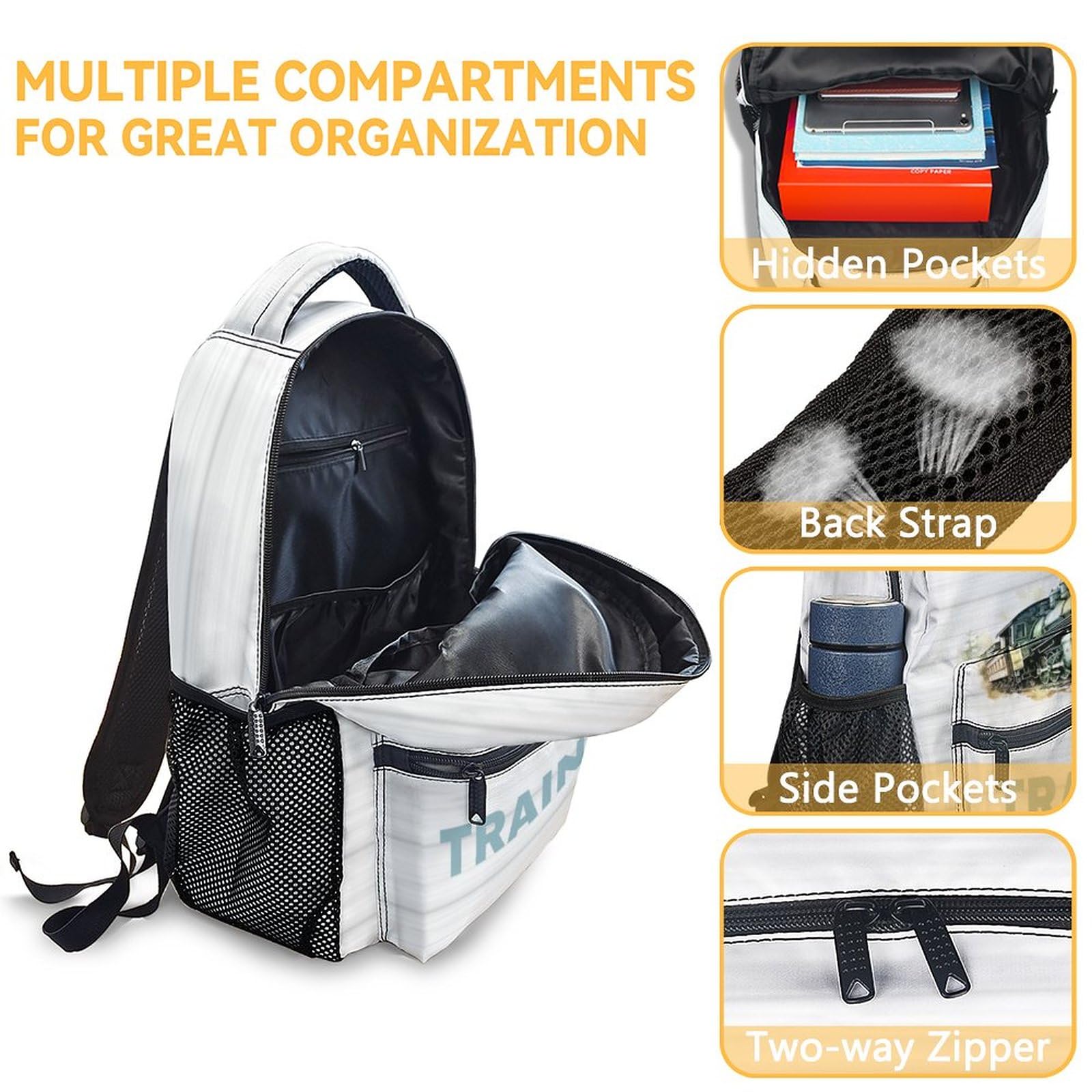 AIOMXZZ Train School Backpack for Kids, 16 Inch Blue Backpacks for Boys, Cartoon, Durable, Lightweight, Large Capacity Bookbag for Travel