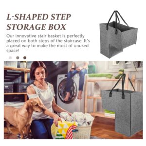 Small Basket L-Shape Stair Basket Organizer, Foldable Stair Baskets, Fabric Staircase Storage Organizer with Leather Handles, Stair Tidy Basket Bin for Laundry Basket