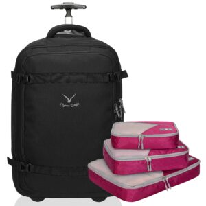 hynes eagle 42l rolling backpack wheeled backpack flight approved travel backpack carry on luggage black with 3pcs packing cubes set red violet