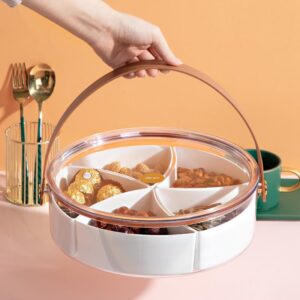 divided serving tray with lid and handle snackle box charcuterie container portable snack platters clear organizer for candy, fruits, nuts, snacks, for parties, entertaining, picnic