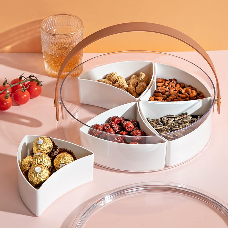 Divided Serving Tray with Lid and Handle Snackle Box Charcuterie Container Portable Snack Platters Clear Organizer for Candy, Fruits, Nuts, Snacks, for Parties, Entertaining, Picnic