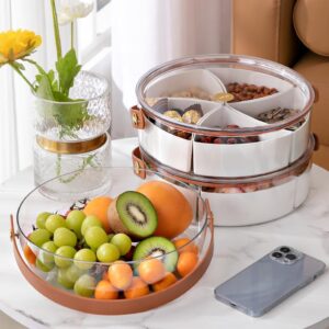 Divided Serving Tray with Lid and Handle Snackle Box Charcuterie Container Portable Snack Platters Clear Organizer for Candy, Fruits, Nuts, Snacks, for Parties, Entertaining, Picnic