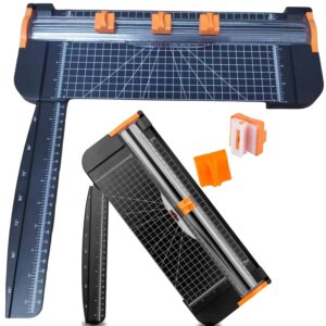 a4 paper cutter paper trimmer portable paper slicer, 12 inch titanium scrapbooking tool with 3pcs replacement blades with safeguard side ruler for craft paper, coupon, label and cardstock