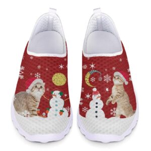 xpyiqun snowman cat shoes christmas sneakers for women slip on loafers gym sport tennis sneaker size 9.5 workout walking running shoe light weight cross trainers xmas footwear