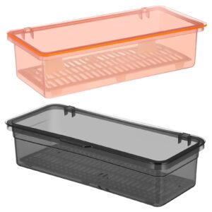 doitool spoon organizer 2 pcs flatware tray with lid and drainer- black and pink transparent plastic silverware holder- proof silverware tray for drawer for home kitchen accessories