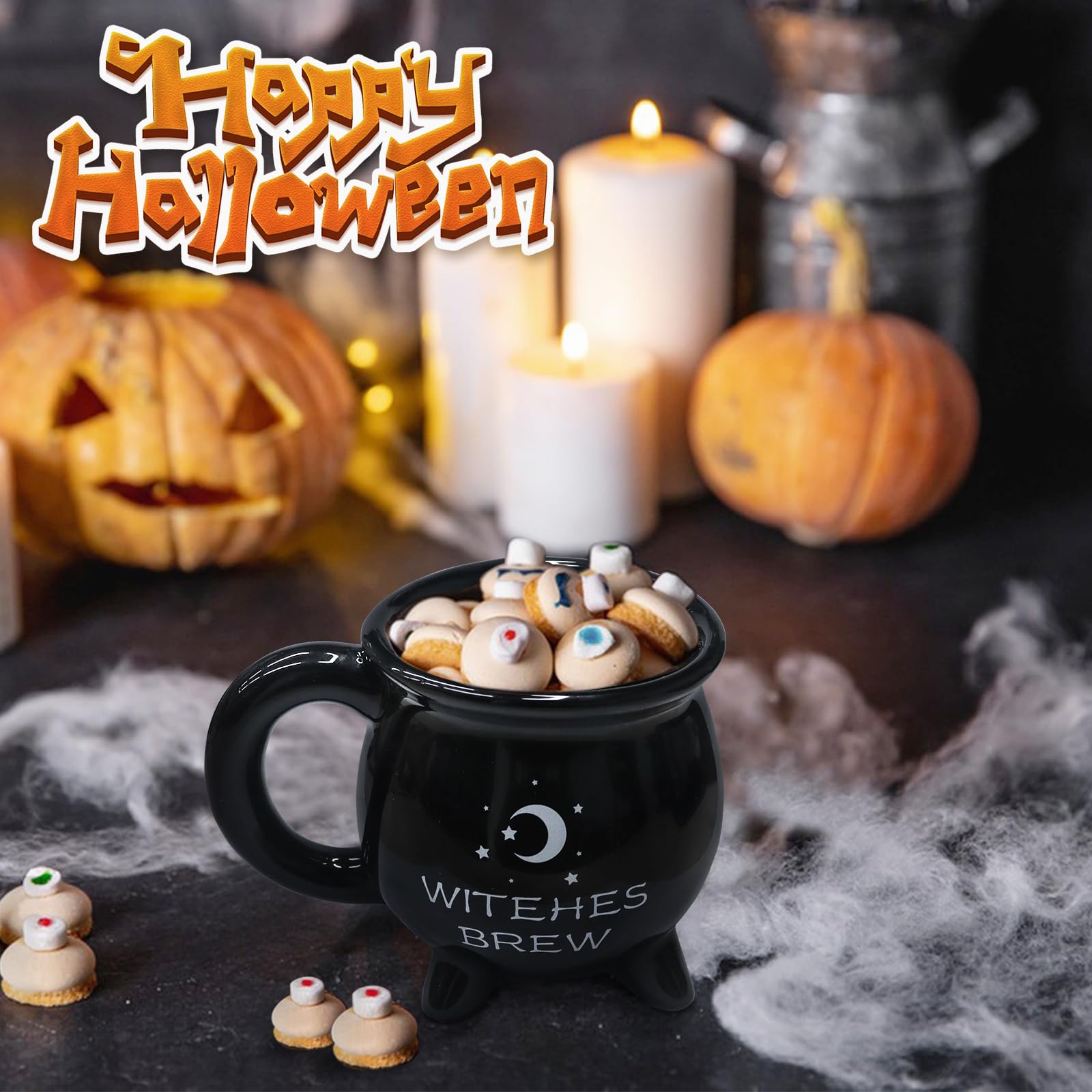 ISTOOL Witch Brew Cauldron Coffee Mug, 300ml/10oz Ceramic Coffee Cups, Cute Halloween Water Cups, Summer Winter Drinkware, Birthday Halloween Gifts