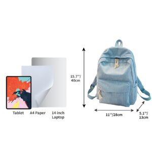 BILIPOPX Kawaii Cute Backpack Aesthetic Fluffy Corduroy Bag Smile Pencil Case Pen Pouch (Ice Blue,Backpack with Pecil Bag)