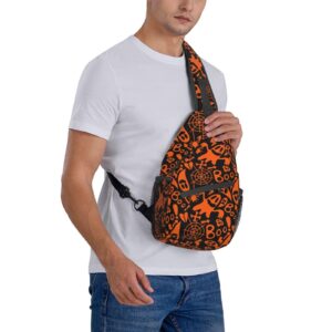 JSHXJBWR Funny Halloween Sling Bag For Women Men Halloween Ghost Spider Web And Skull Crossbody Shoulder Bags Backpack Adjustable Casual Trendy Daypacks Chest Bag For Hiking Travel Cycling