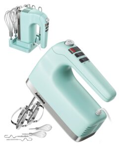 juimma hand mixer electric handheld, 9-speed 400w kitchen food mixer with digital display and touch button, 5 min timer, storage case, 6 stainless steel accessories, for eggs cream cake dough, mint