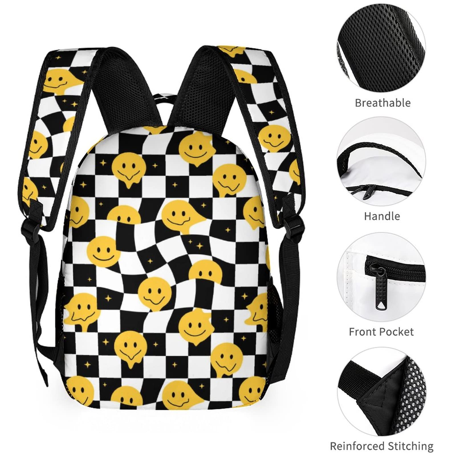 Juoritu Funny Smile Faces Geometry Prints Backpack, Lightweight Casual Backpack, Bookbag for Men Women