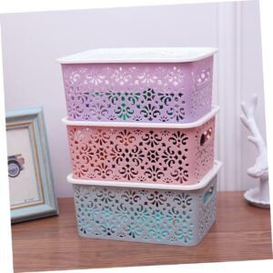 ABOOFAN Box Storage Bins with Lids Hollow Storage Basket Organization Baskets Sundries Organizer Pantry Bins Drawer Organizer Lidded Storage Bins Clothes Storage Basket Food Laundry Basket