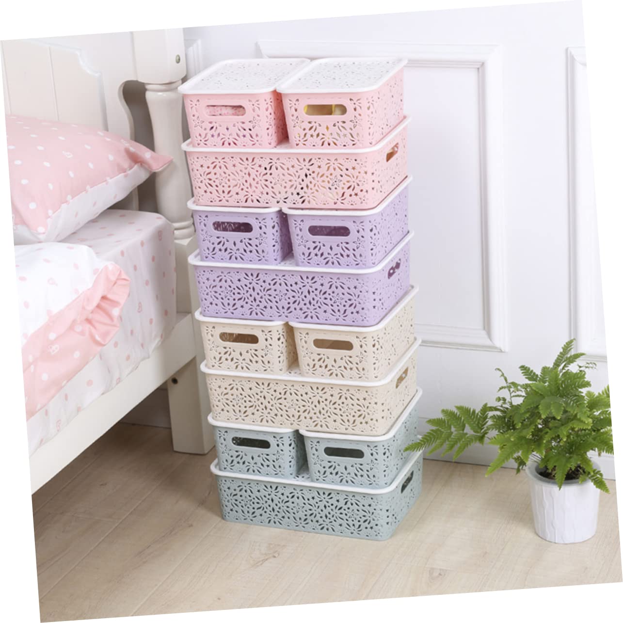 ABOOFAN Box Storage Bins with Lids Hollow Storage Basket Organization Baskets Sundries Organizer Pantry Bins Drawer Organizer Lidded Storage Bins Clothes Storage Basket Food Laundry Basket