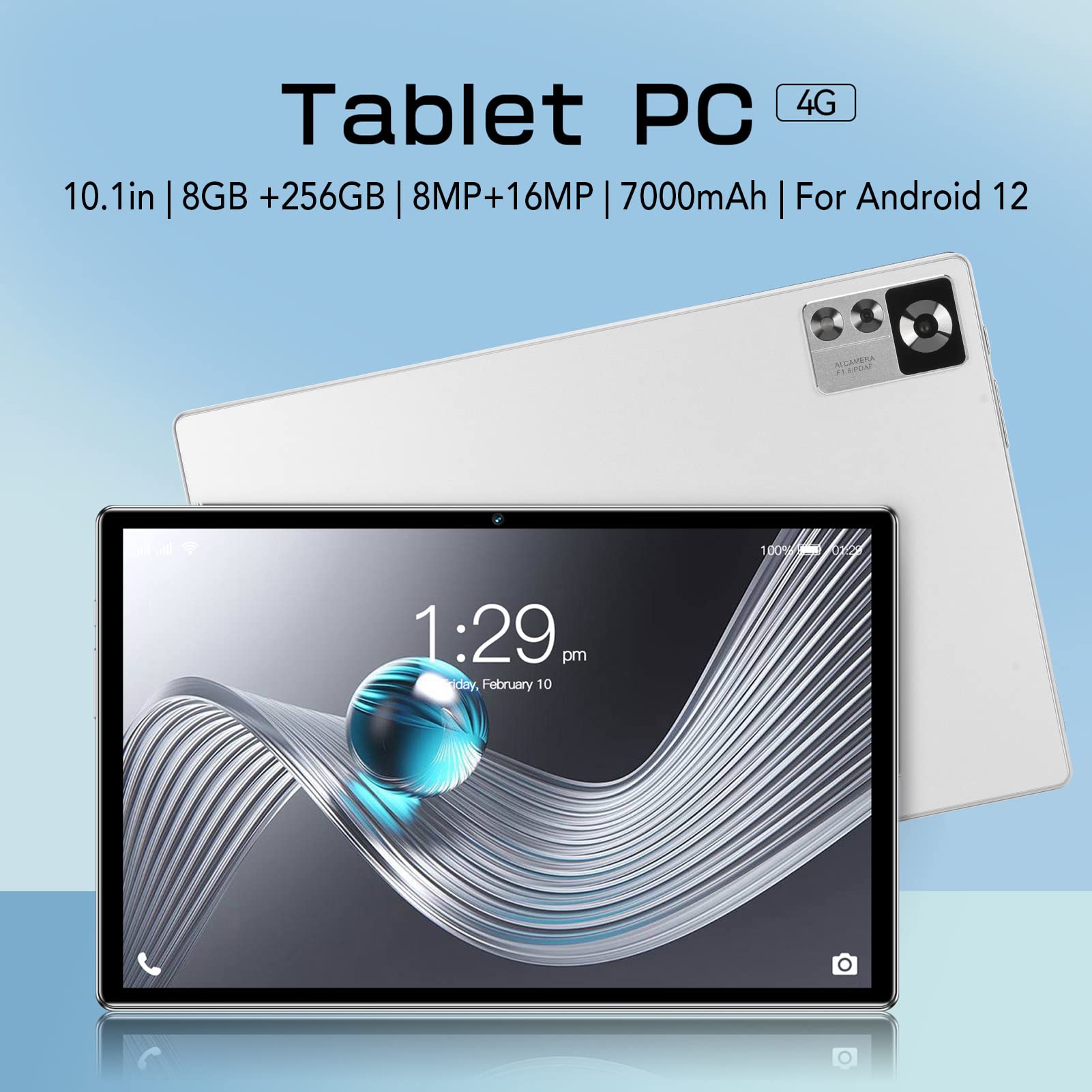 DAUZ 10.1 Tablet, 8GB RAM 256GB ROM White 7000mAh 100‑240V Octa Core 4G Unlocked HD Tablet for Student Office (US Plug)