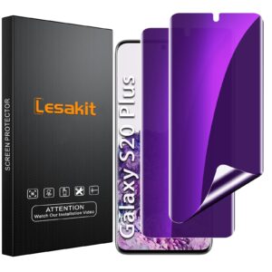 lesakit 2 pack anti-blue light privacy screen protector for galaxy s20 plus [not glass], [support fingerprint id] anti spy tpu flexible film for samsung galaxy s20 plus 6.7 inch - purple