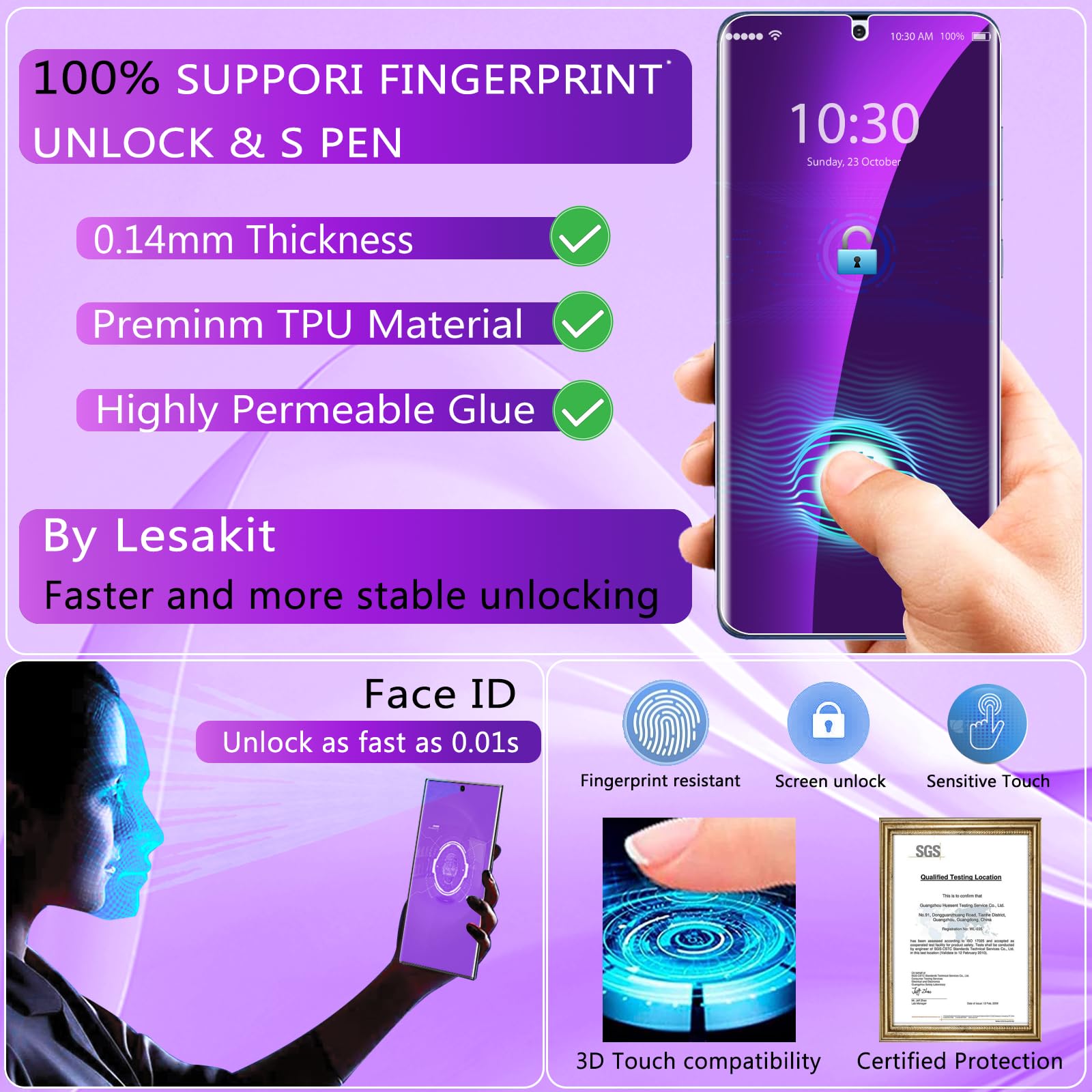 Lesakit 2 Pack Anti-Blue Light Privacy Screen Protector for Galaxy S20 [Not Glass], [Support Fingerprint ID] Anti Spy TPU Flexible Film for Samsung Galaxy S20 6.2 inch - Purple