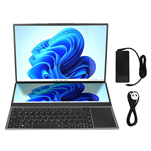 Kufoo 16in 14in Dual Screen Laptop, 13600mAh Battery for Intel for Core I7 CPU Complete Function 100‑240V Dual Touch Display Screen Laptop for Home (AU Plug)