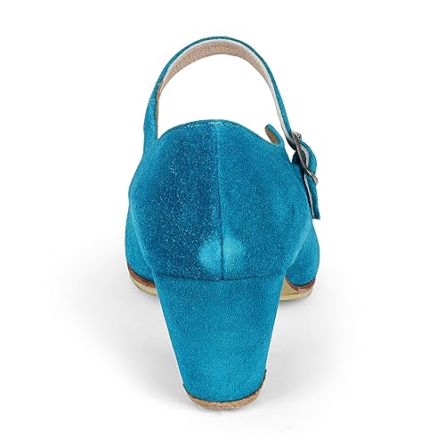 Miguelito 1681 Women's Flamenco Dance Shoes with Nails, Sevilla, Hunting Suede, 2.5" Heel, 9.5 US, 26.5 MX, Turquoise