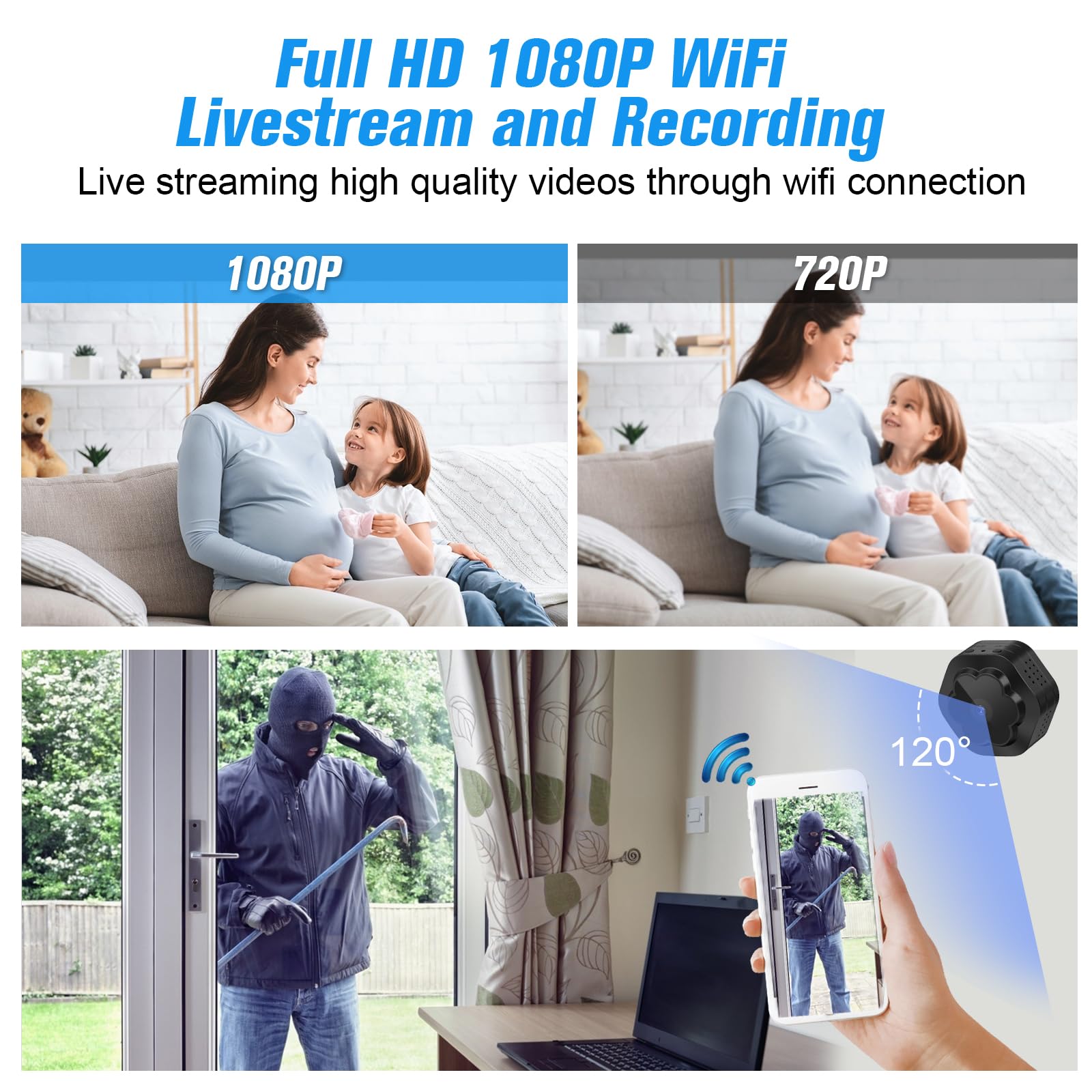 Anlork WiFi Hidden Camera Mini Wireless Portable Nanny Cam,1080P HD Small Indoor Security Cameras with Night Vision Motion Detection Alert for Phone APP, Little Cam for Home