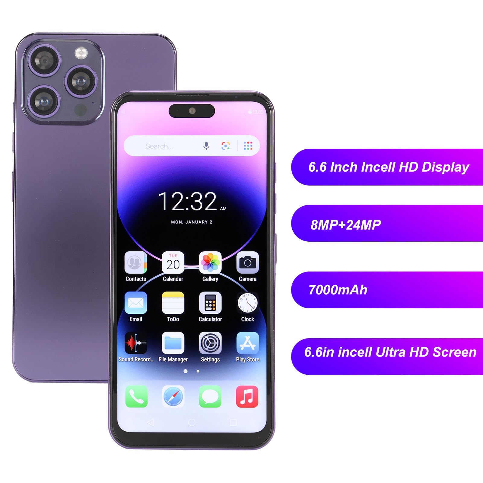 Tangxi 4G Unlock Cellphone, 6.6inch 2520 x 3088 HD Touchscreen, Android13 Smartphone, 8GB RAM 256GB ROM, 8MP 24MP Dual Cameras, 7000mAh, with WiFi, BT, FM and GPS, Gifts (North America