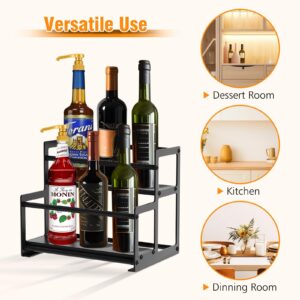 Gyykzz Coffee Syrup Rack Organizer, 2 Tier 6 Bottles Coffee Syrup Holder, Metal Syrup Stand for Coffee Bar, Syrup Bottle Storage for Liquor, Syrup, Wine, Dressing for Kitchen Coffee Countertop