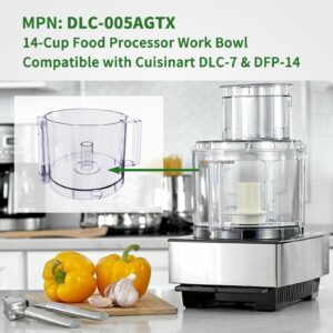 Vanshly 14-Cup Food Processor Work Bowl Fits Cuisinart DLC-7 & DFP-14,DLC-005AGTX,NOTE:This bowl features 2 tabs on the top rim of the workbowl