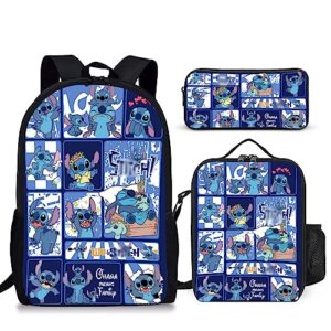 vqesyku cartoon school backpack set laptop backpacks with lunch bag cute travel bag gifts for boys and girls, blue