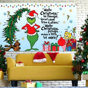 Sunwer Merry Grinchmas Photo Booth Backdrop Christmas Green Elf Winter Holiday Party Decor Xmas Indoor Outdoor Wall Hanging Background Decoration Supply (5.9×3.6ft)