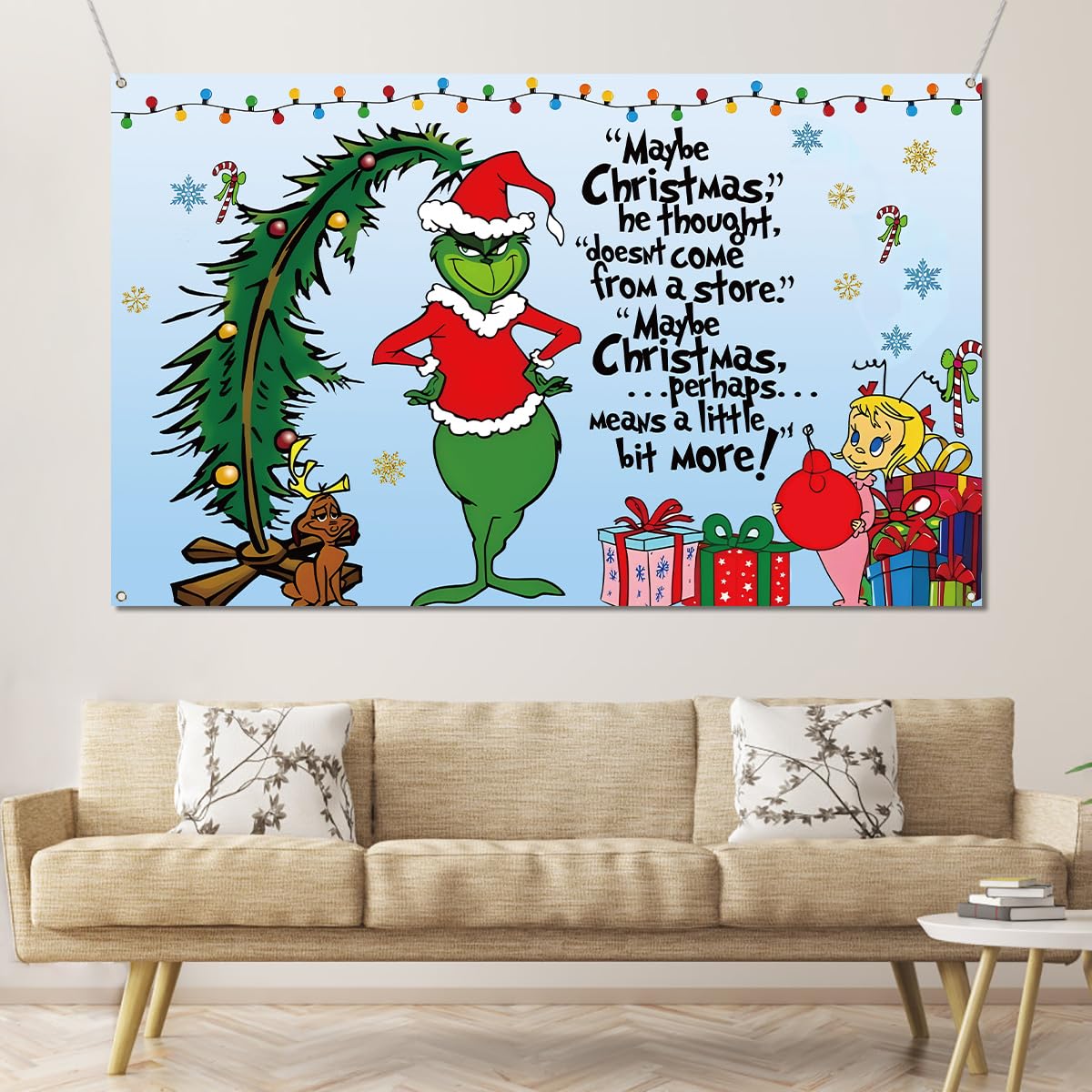 Sunwer Merry Grinchmas Photo Booth Backdrop Christmas Green Elf Winter Holiday Party Decor Xmas Indoor Outdoor Wall Hanging Background Decoration Supply (5.9×3.6ft)