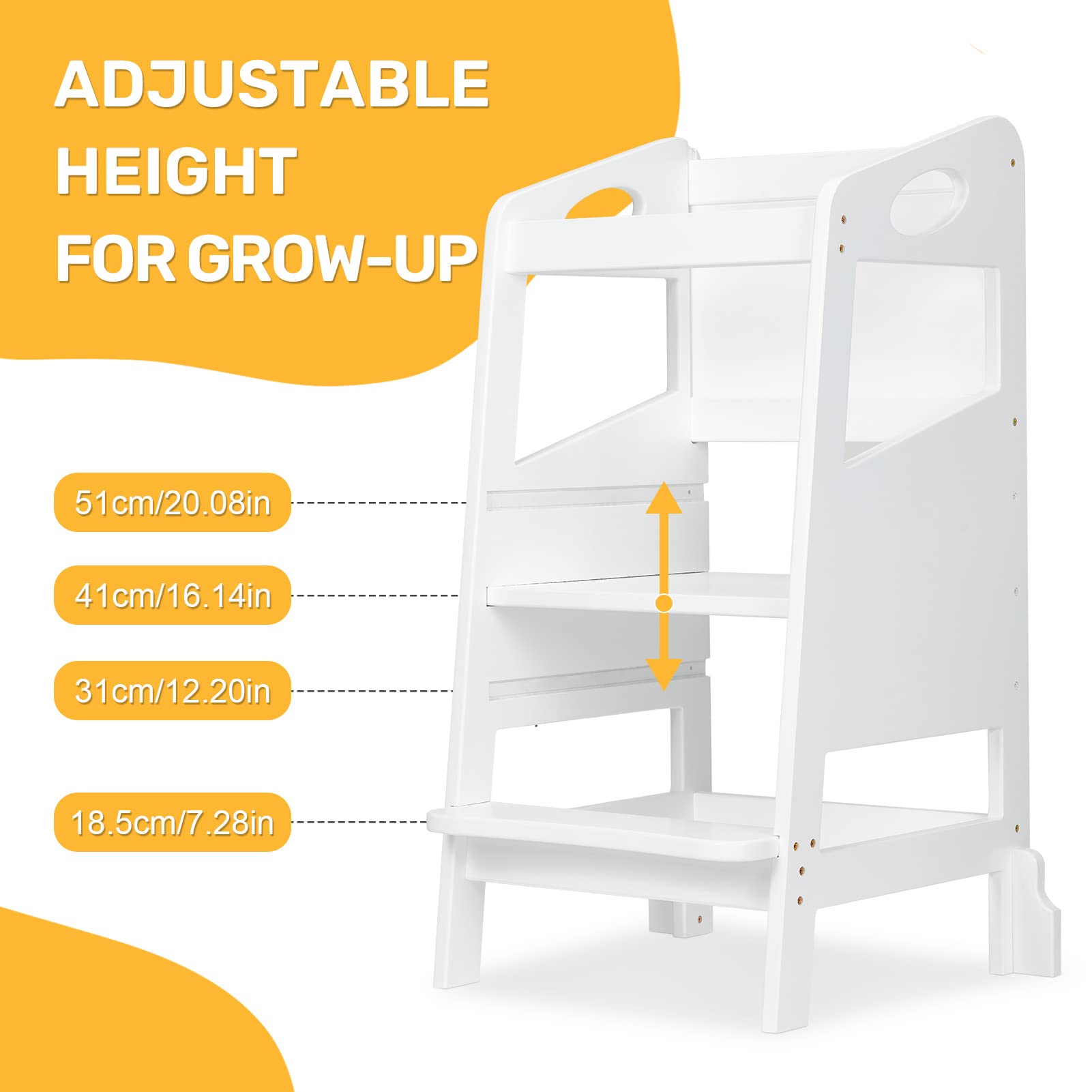 Wooden Toddler Tower for Learning,GAOMON Toddler Step Stool for Bathroom Sink&Kitchen Counter,Toddler Tower with Anti-tip Feet,Kitchen Little Helper Stool for Children,White
