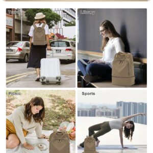 VENATIN Gym Backpack for Women Waterproof Small Gym Bag With Shoe Compartment Sports Essentials Backpack with Wet Dry Pocket,Khaki