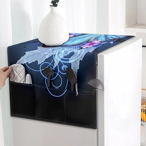 Gomyblomy Butterfly & Flowers Refrigerator Dust Cover,Non-slip Washer/Dryer Top,Lightweight Oven Waterproof Top with Storage Bag for Women, Size S