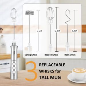 Oskinm Milk Frother Handheld with 3 Stainless Steel Whisks, USB Rechargeable Electric Foam Maker, Drink Mixer with 3 Speeds for Coffee, Bulletproof Coffee, Latte, Matcha