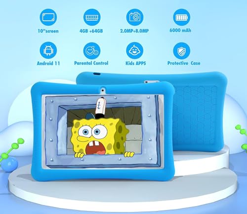 niuniutab Kids Tablet, 10 inch Android for Kids, 4GB RAM 64GB ROM, 1280x800 IPS HD Touchscreen, Tablet with Parental Control, Kid Software Pre-Installed, WiFi, Bluetooth,(Blue)...…