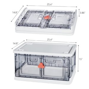 23Gal Storage Bins with Lids - Convenient Front Door Access, Wheels, Clear Design, Collapsible, Stackable, and Durable Plastic - Ideal for Closet,Organizing Toys, Dorms, Cars, and Bedrooms