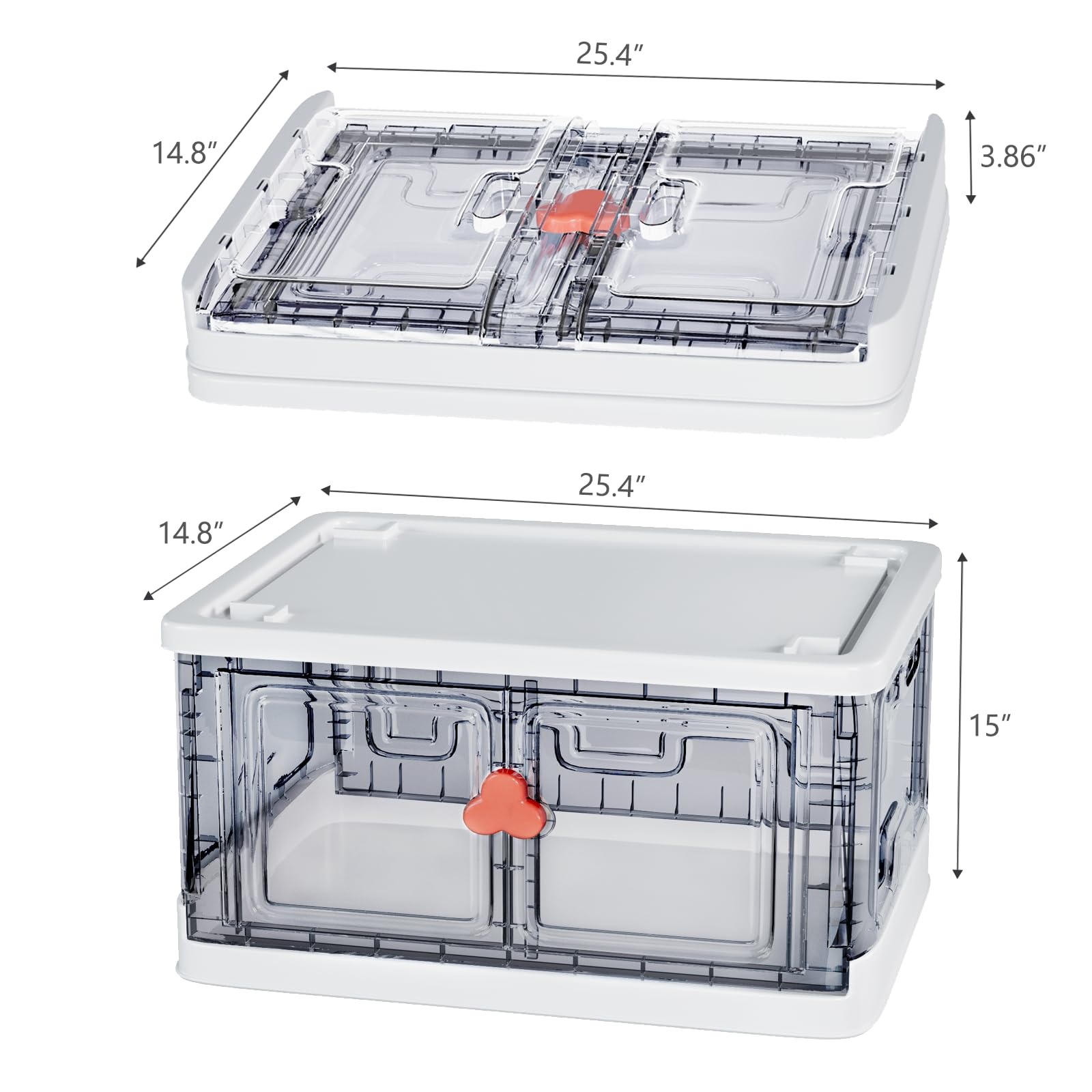 23Gal Storage Bins with Lids - Convenient Front Door Access, Wheels, Clear Design, Collapsible, Stackable, and Durable Plastic - Ideal for Closet,Organizing Toys, Dorms, Cars, and Bedrooms