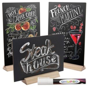 8 x12 inch tabletop chalkboard sign with base stand, menu chalk board sign store food signs, message boards for party, wedding, tables decoration, bar and restaurant (3 pack)