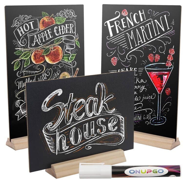 8 x12 Inch Tabletop Chalkboard Sign with Base Stand, Menu Chalk Board Sign Store Food Signs, Message Boards for Party, Wedding, Tables Decoration, Bar and Restaurant (3 Pack)