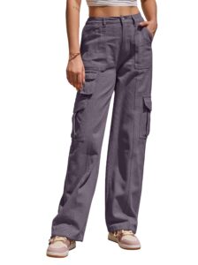 hiistandd women's high waisted cargo pants cotton wide leg casual pants combat military work trouser(dark gray,l)
