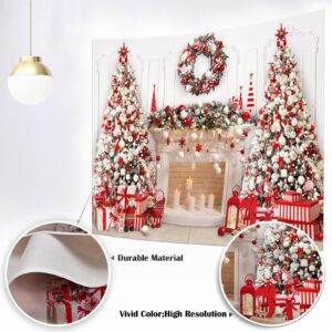 Mocsicka Christmas Fireplace Backdrop White Red Christmas Tree Photography Background Winter Christmas Family Kids Holiday Party Banner Decorations Photo Booth Props (Red, 10x7ft(120''x82''))