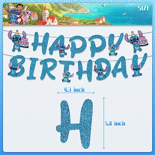 Blue Cartoon Happy Birthday Banner Cake Topper Blue CartoonThemed Decor Party Supplies for Birthday Party Decorations