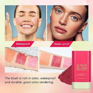 Multi-Use Cream Blush Stick, Blush Cheek Stick Tinted Moisture Stick Solid Moisturizer Stick, Waterproof Blusher and Shadow Lips for Cheek Makeup (shy pink, 1pcs)