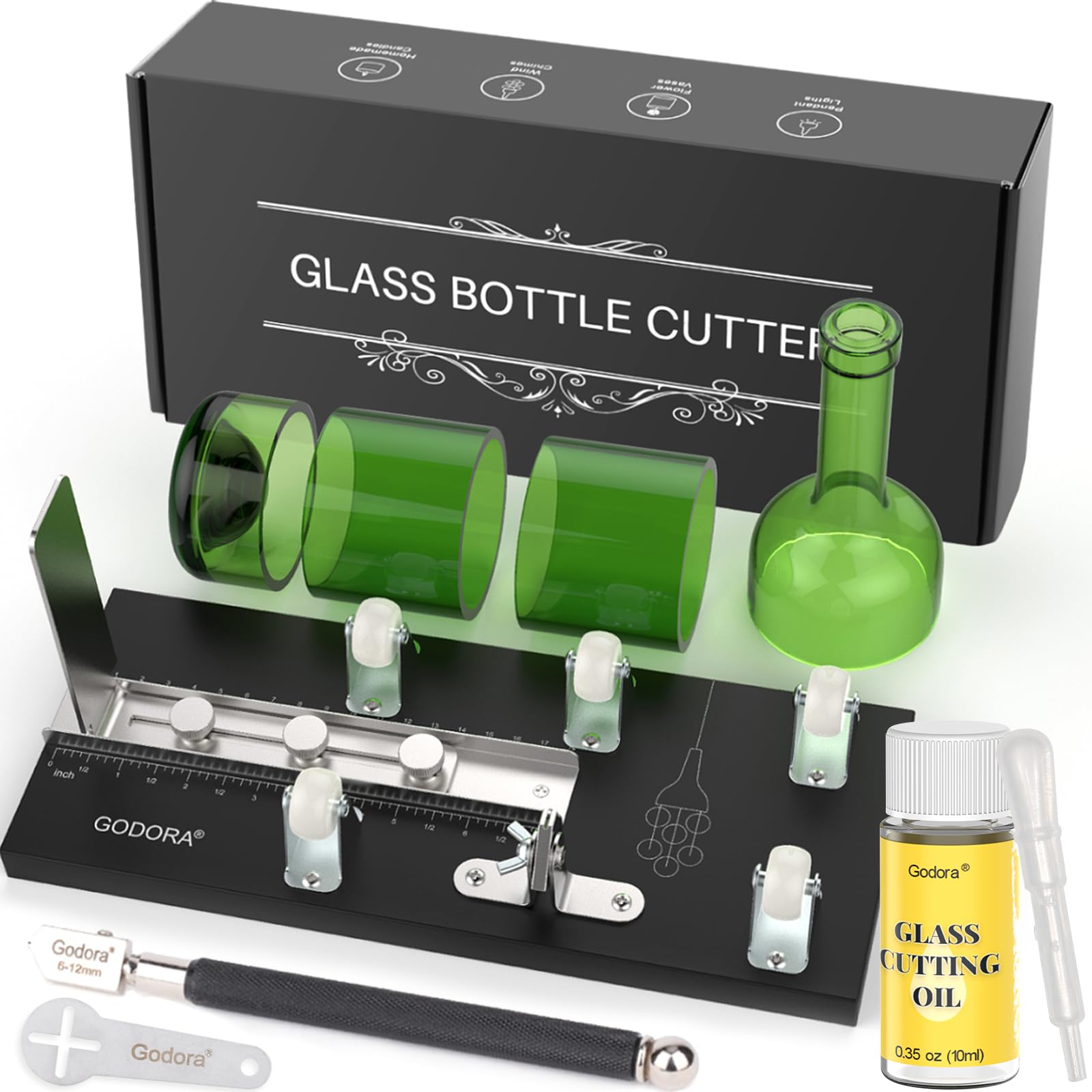 Glass Bottle Cutter & Glass Cutting Oil, Premium Glass Cutter for Bottles & Glass Cutting Oil Bundle - DIY Glass Bottle for Cutting Beer, Wine or Soda Round Bottles & Mason Jars, Perfect Bottle Cutter