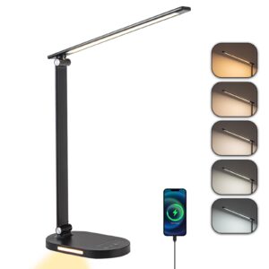 ouvr led desk lamp for home office, dimmable table lamp with usb charging port, 5 lighting modes, sensitive control, 60 minutes auto-off timer, eye-caring office lamp(black)