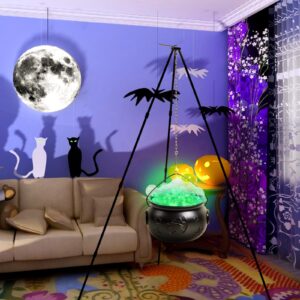 AYGXU Halloween Decorations Outdoor,Halloween Party Decoration Indoor, Cauldron Halloween Yard Decorations,Witch Black Cauldron Decoration with Tripod Clear Ball Lights String Patio Party Garden Lawn