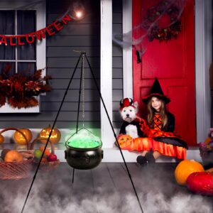 AYGXU Halloween Decorations Outdoor,Halloween Party Decoration Indoor, Cauldron Halloween Yard Decorations,Witch Black Cauldron Decoration with Tripod Clear Ball Lights String Patio Party Garden Lawn