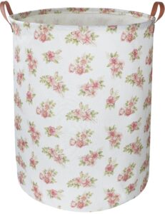 ntaohamper pink flower laundry hamper,kids laundry basket,girls nursery hamper,waterproof storage bin for bedroom,clothes organizer basket,toys box,room decor(pink flower)