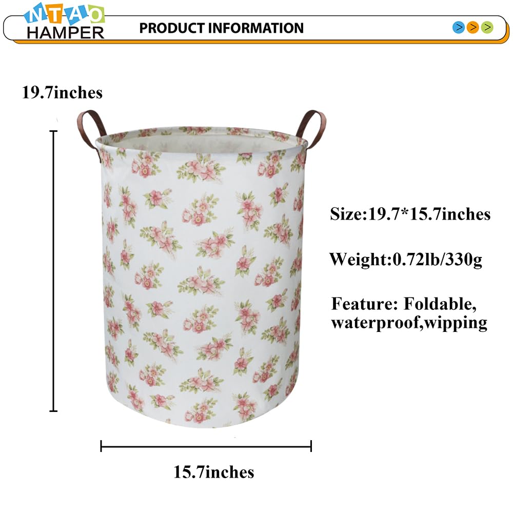 NTAOHAMPER Pink Flower Laundry Hamper,kids laundry Basket,Girls Nursery Hamper,Waterproof Storage Bin for Bedroom,Clothes Organizer Basket,Toys Box,Room Decor(Pink Flower)